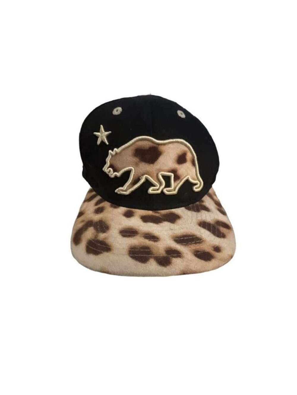 Top Level California Republic Bear Leopard Snapback Hat Black